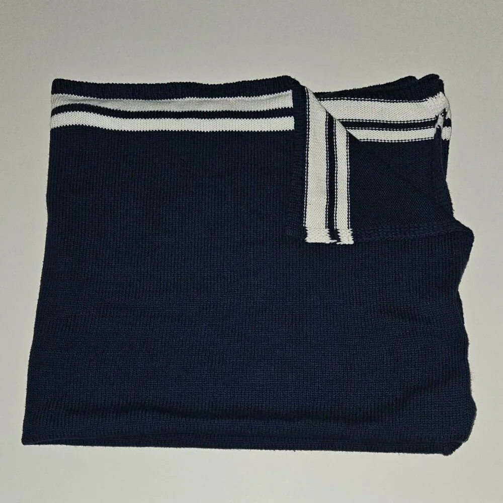 Blue White Striped Knit Baby Blanket 27x31